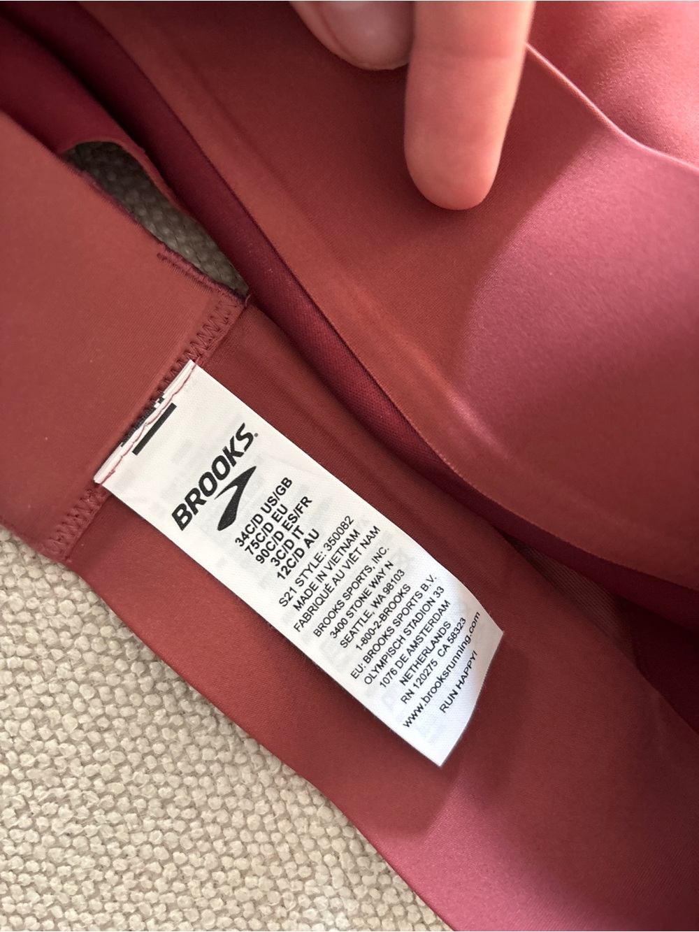 Brooks Run 34C/D Sports Bra Drive Interlace In Mauve - Picture 4 of 4